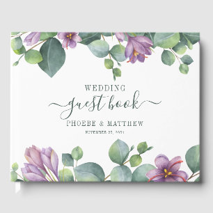 Eucalyptus Greenery Succulent Modern Green Purple Guest Book