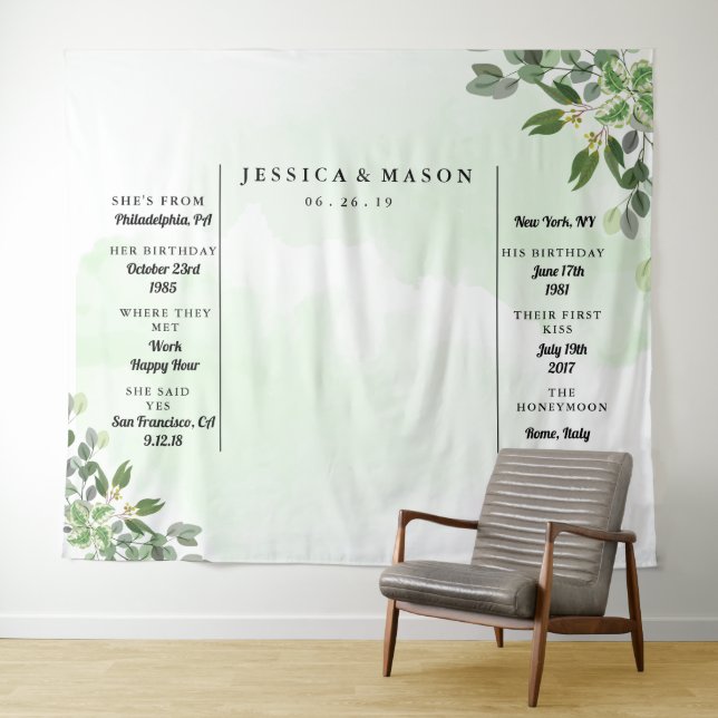 Eucalyptus Greenery Succulent Wedding Booth Tapestry (In Situ (Horizontal))