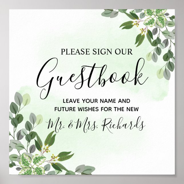 Eucalyptus Greenery Succulent Wedding Guestbook (Front)