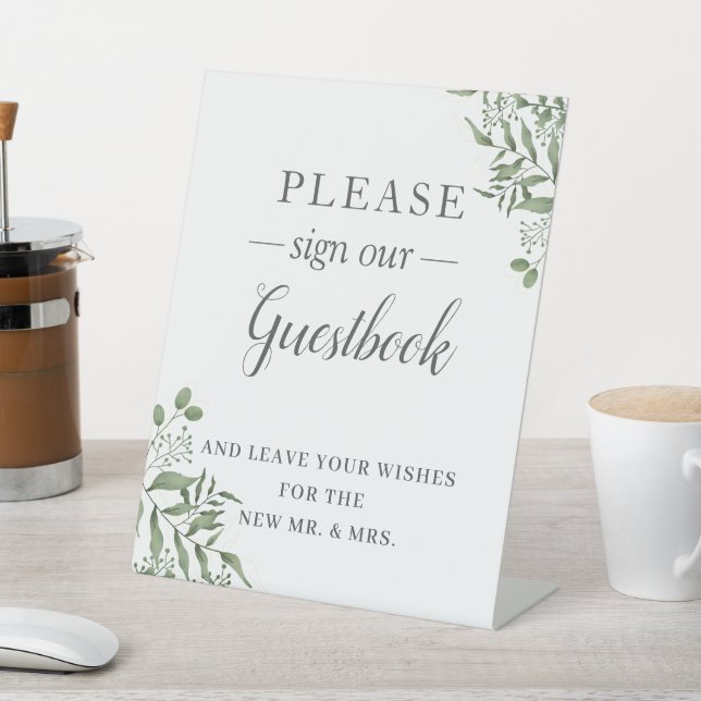 Eucalyptus Greenery Succulent Wedding Guestbook Pedestal Sign (In SItu)