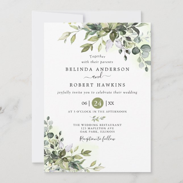 Eucalyptus Greenery Succulent Wedding Invitation (Front)