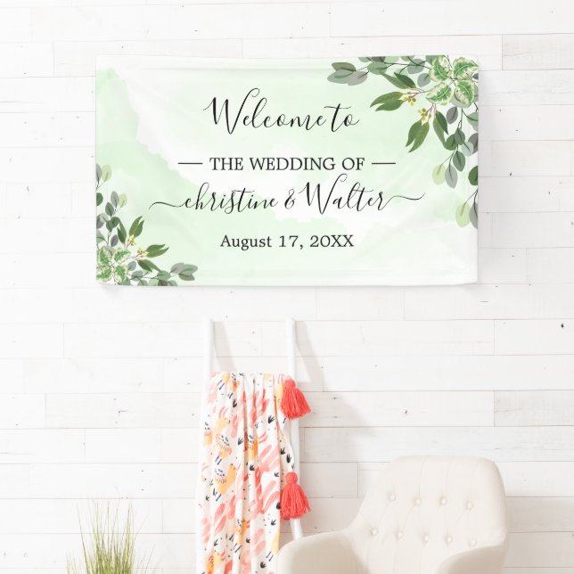 Eucalyptus Greenery Succulent Wedding Party Banner (Insitu)