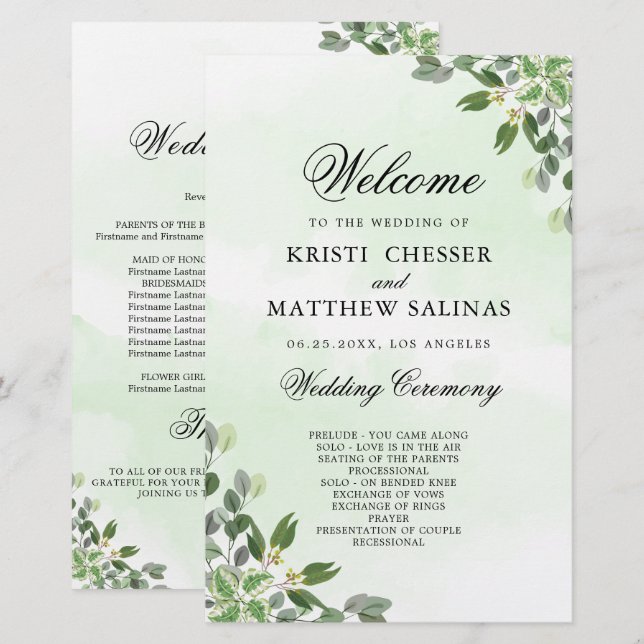 Eucalyptus Greenery Succulent Wedding Programs (Front/Back)