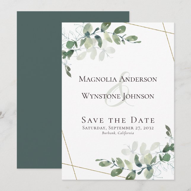 Eucalyptus Greenery Succulent Wedding Save The Dat Date (Front/Back)