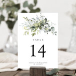 Eucalyptus Greenery Succulent Wedding  Table Number<br><div class="desc">Design features a bouquet of watercolor greenery,  eucalyptus and a succulent over a dusty blue watercolor splash. Design also features specks of painted (printed) gold and green. View the collection link on this page to see all of the matching items in this beautiful design.</div>