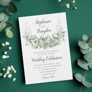 Eucalyptus Greenery Succulent Wreath Wedding Invitation