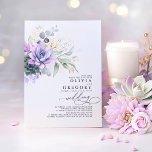 Eucalyptus Greenery Succulents and Gold Wedding Invitation<br><div class="desc">Romantic elegant and unique gold greenery and sage and purple succulents wedding invitations</div>