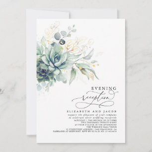 Eucalyptus Greenery Succulents Evening Reception Invitation