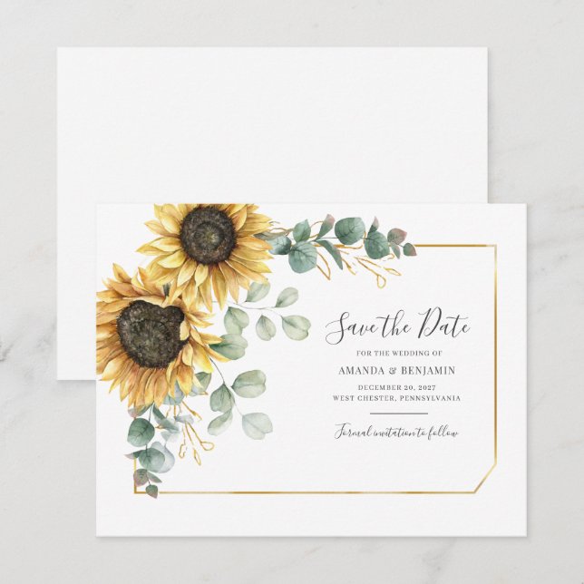 Eucalyptus Greenery Sunflower Floral Save The Date (Front/Back)