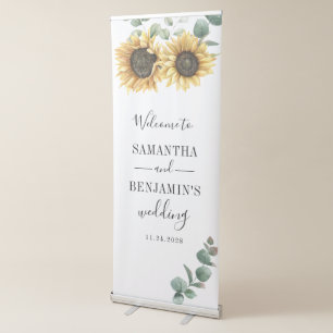Eucalyptus Greenery Sunflower Modern Wedding Retractable Banner
