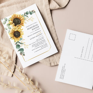 Eucalyptus Greenery Sunflower Rehearsal Dinner Invitation Postcard