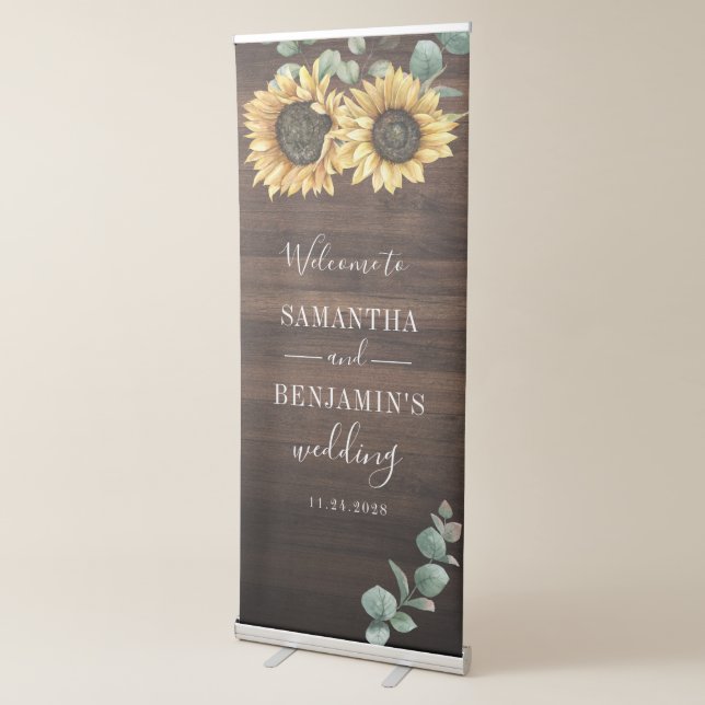 Eucalyptus Greenery Sunflower Rustic Wedding Retractable Banner (3/4)