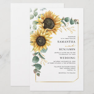 Eucalyptus Greenery Sunflower Wedding Invitation