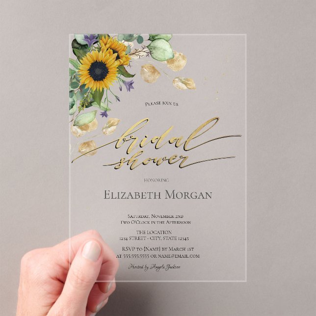  Eucalyptus Greenery Sunflowers Bridal Shower  Acrylic Invitations (Insitu (Handheld))