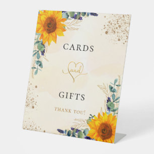 Eucalyptus greenery sunflowers cards gifts pedestal sign