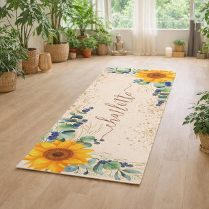 Eucalyptus greenery sunflowers glitter dust yoga mat