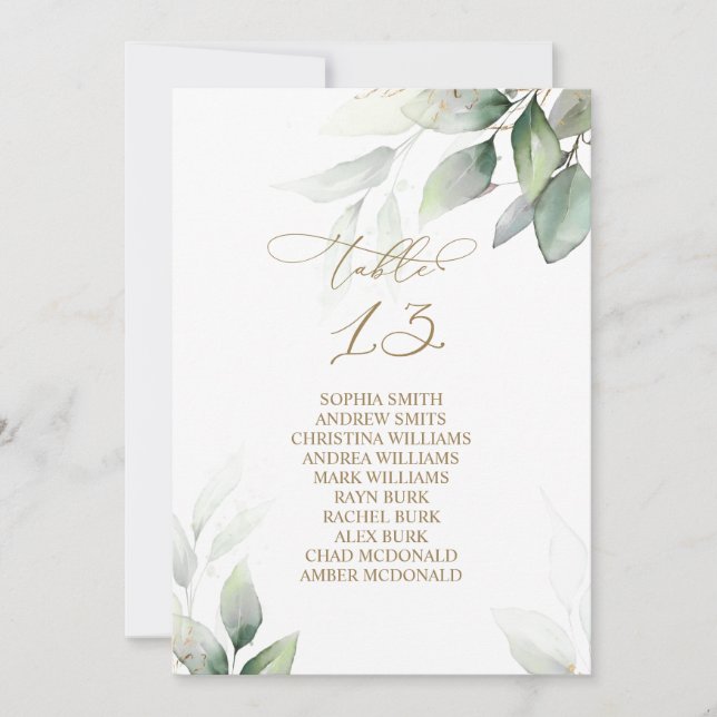 Eucalyptus Greenery Table Number 13 Seating Chart (Front)