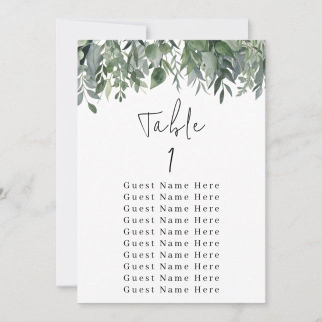 Eucalyptus Greenery Table Number 1 Seating Chart   (Front)