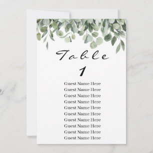 Eucalyptus Greenery Table Number 1 Seating Chart  