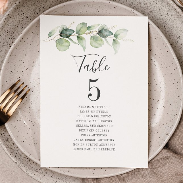 Eucalyptus Greenery Table Number 5 Wedding Seating (Eucalyptus Wedding Table Number Card)