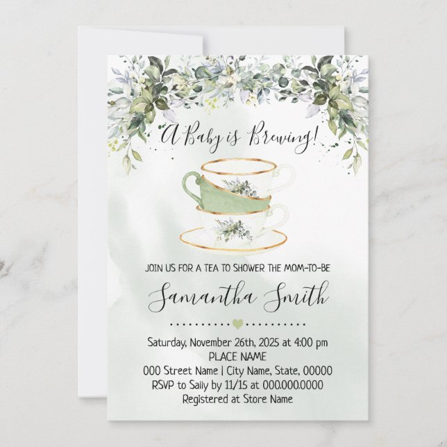 Eucalyptus greenery tea Baby Shower invitation (Front)