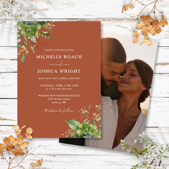 Eucalyptus Greenery Terracotta Photo Wedding Invitation (Eucalyptus Greenery Terracotta Photo Wedding Invitation)