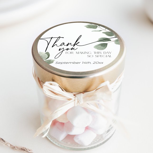 Eucalyptus Greenery Thank You sage green Classic Round Sticker (Greenery Eucalyptus Thank You Sticker in Sage Green)