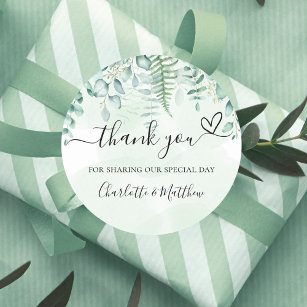 Eucalyptus greenery thank you wedding classic round sticker