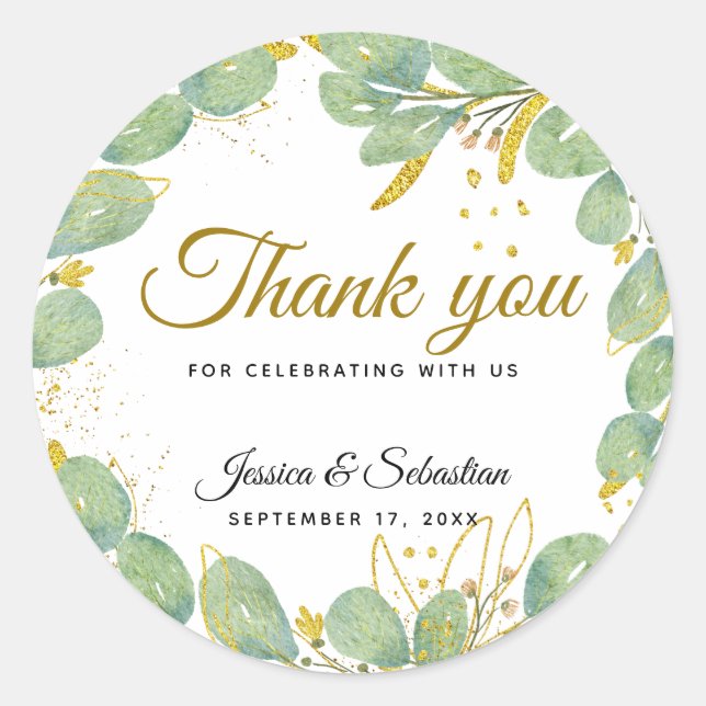 Eucalyptus Greenery Thank You Wedding Favours Classic Round Sticker (Front)
