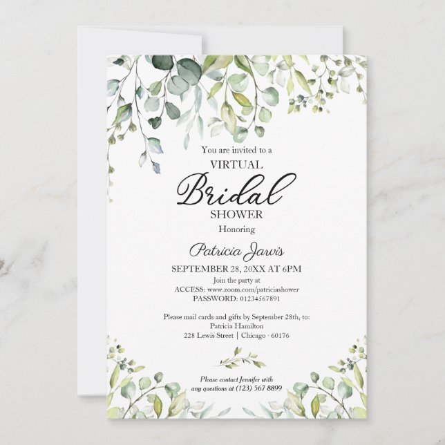 Eucalyptus Greenery Virtual Bridal Shower Invitati Invitation (Front)