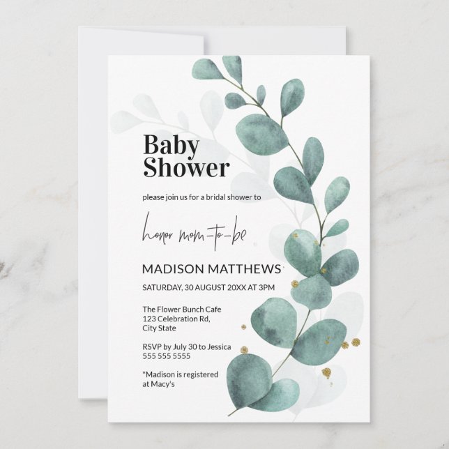 Eucalyptus Greenery Watercolor Baby Shower  Invita Invitation (Front)