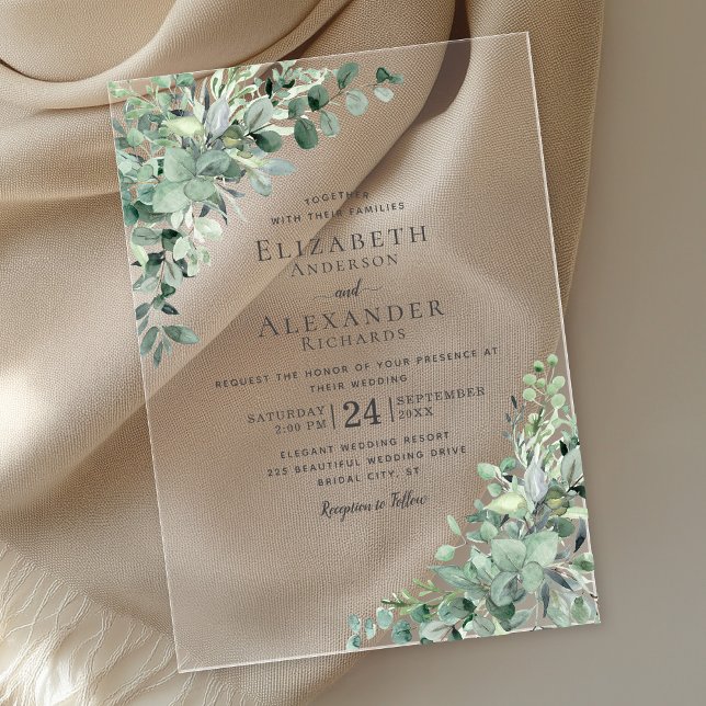 Eucalyptus Greenery Watercolor Boho Wedding Acrylic Invitations (Creator Uploaded)