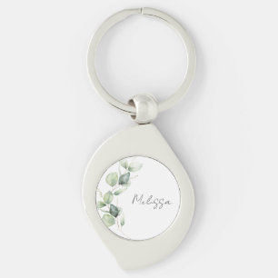 Eucalyptus Greenery Watercolor Botanical Custom Key Ring