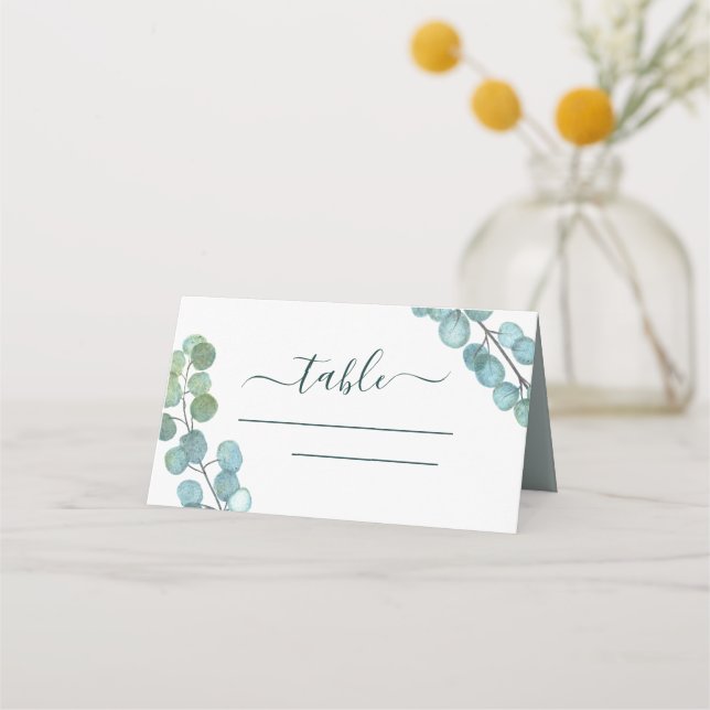 Eucalyptus Greenery Watercolor Botanical Wedding Place Card (Front)