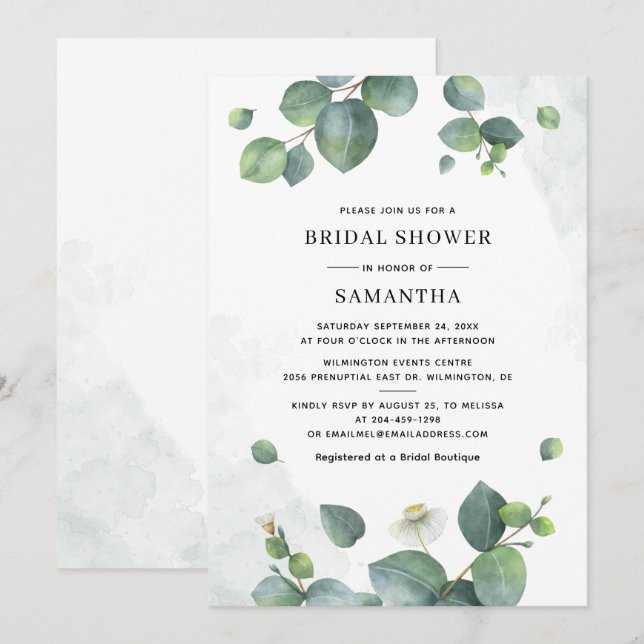 Eucalyptus Greenery Watercolor Bridal Shower Invitation (Front/Back)