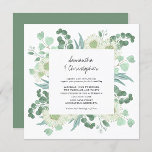 Eucalyptus Greenery Watercolor Flowers Wedding Invitation