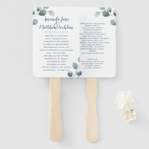 Eucalyptus Greenery Watercolor Foliage Dusty Blue Hand Fan