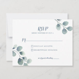 Eucalyptus Greenery Watercolor Foliage Dusty Blue RSVP Card