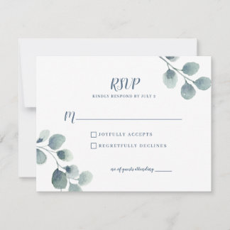 Eucalyptus Greenery Watercolor Foliage Dusty Blue RSVP Card