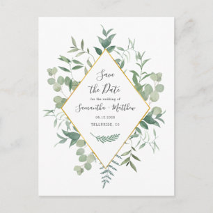 Eucalyptus Greenery Watercolor Foliage Save Date Announcement Postcard