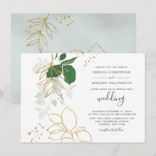 Eucalyptus Greenery Watercolor Gold Foil Wedding Invitation