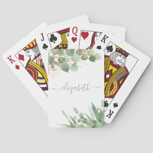 Eucalyptus Greenery Watercolor Personalised Playing Cards (Back)