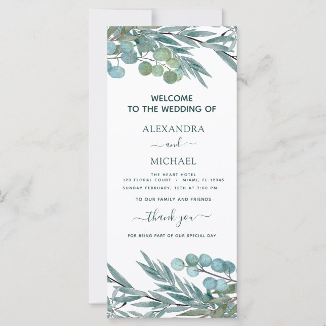 Eucalyptus Greenery Watercolor Program Card (Front)