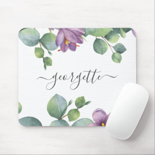 Eucalyptus Greenery Watercolor Purple Birthday Mouse Mat