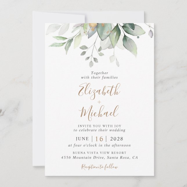 Eucalyptus Greenery Watercolor QR Code Wedding Invitation (Front)