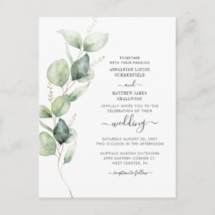 Eucalyptus Greenery Watercolor Succulent Wedding Invitation Postcard