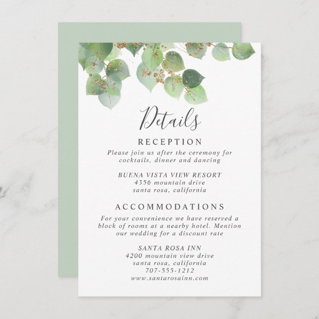 Eucalyptus Greenery Watercolor Wedding Details Enclosure Card (Front/Back)