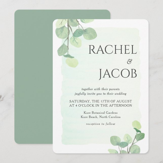 Eucalyptus Greenery Watercolor Wedding Invitation (Front/Back)