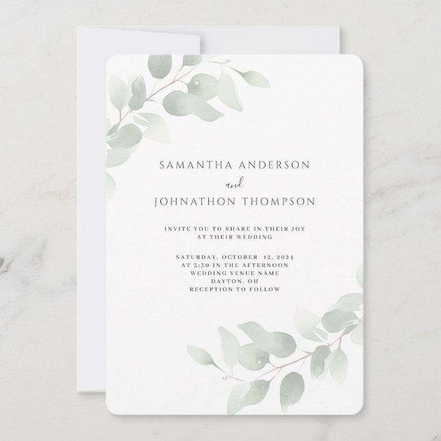 Eucalyptus Greenery Watercolor Wedding Invitation (Front)