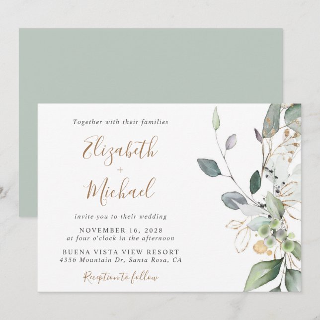 Eucalyptus Greenery Watercolor Wedding Invitation (Front/Back)